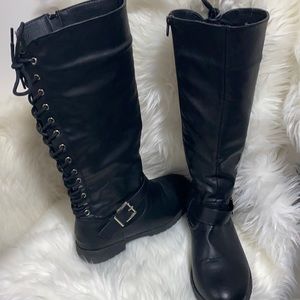 STREETWEAR SOCIETY BLACK Leather Knee High Lace Up Boots.Size 9